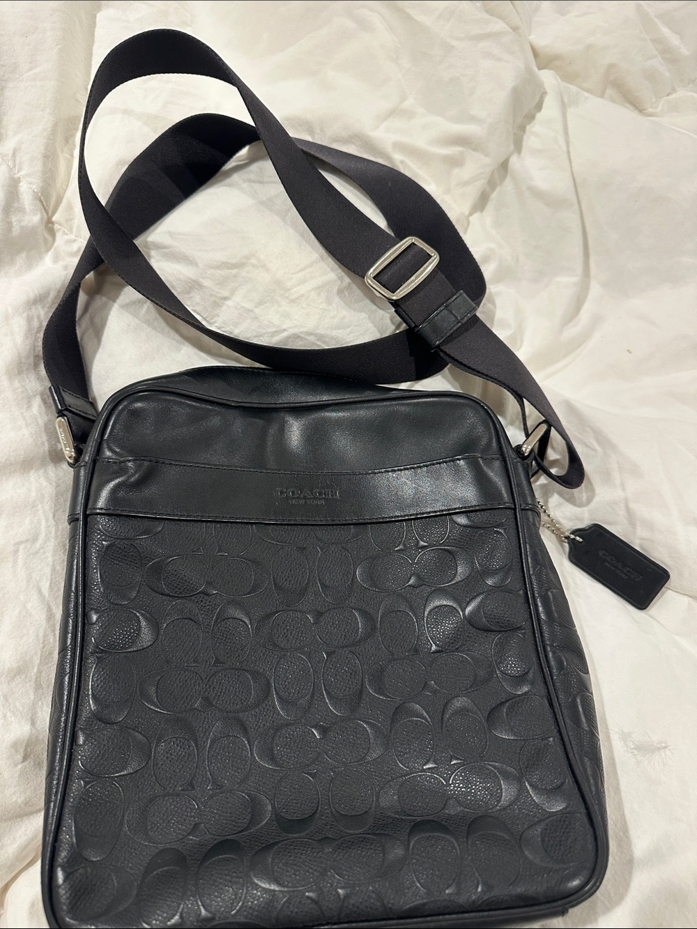 Coach Black Signature Embossed Leather Messenger Bag